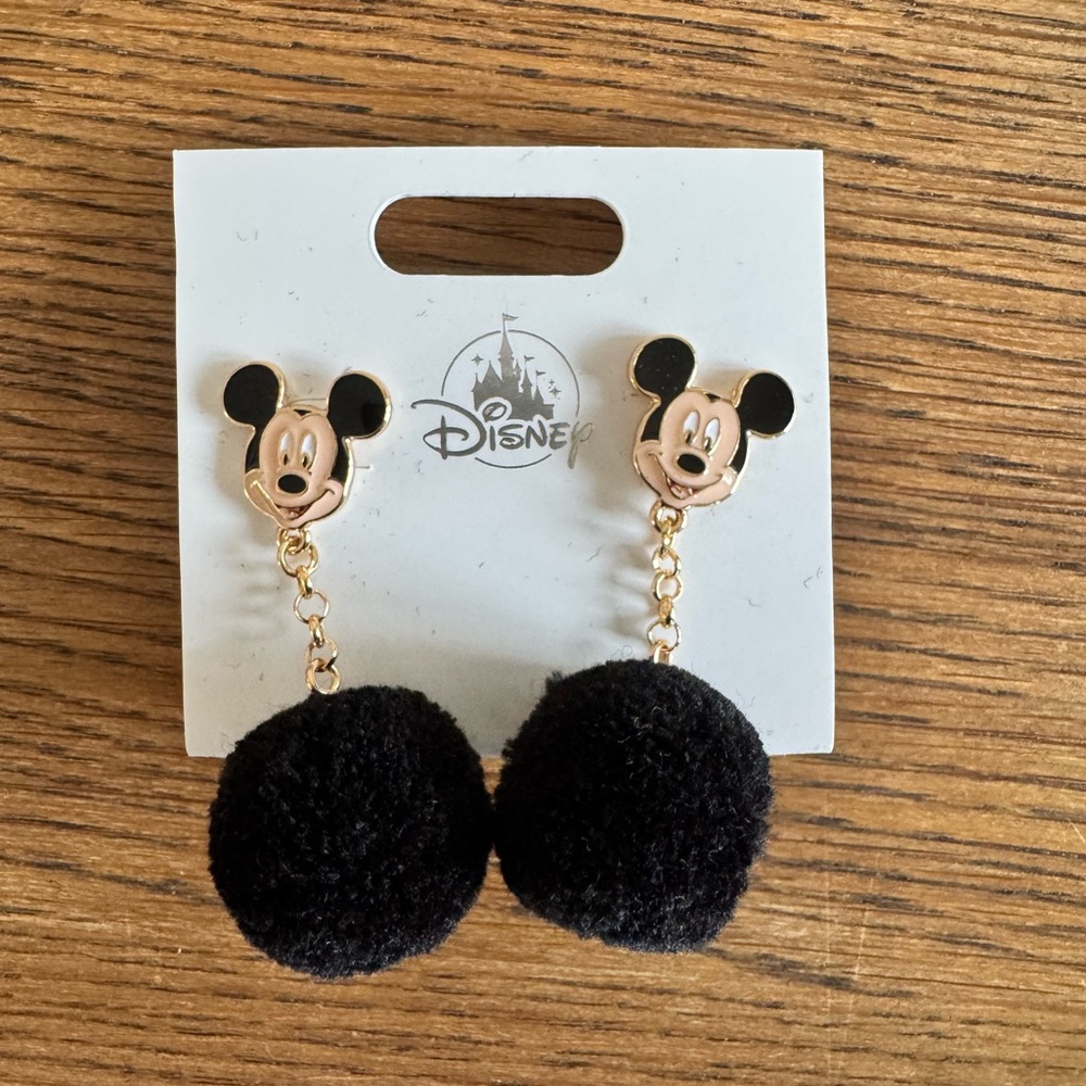 Disney Mickey Mouse Black Pom Pom Earrings